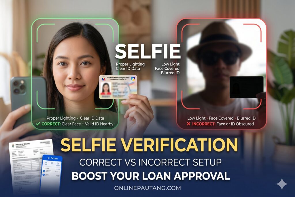 Examples of proper lighting angle camera positioning and ID alignment for loan app selfie verification